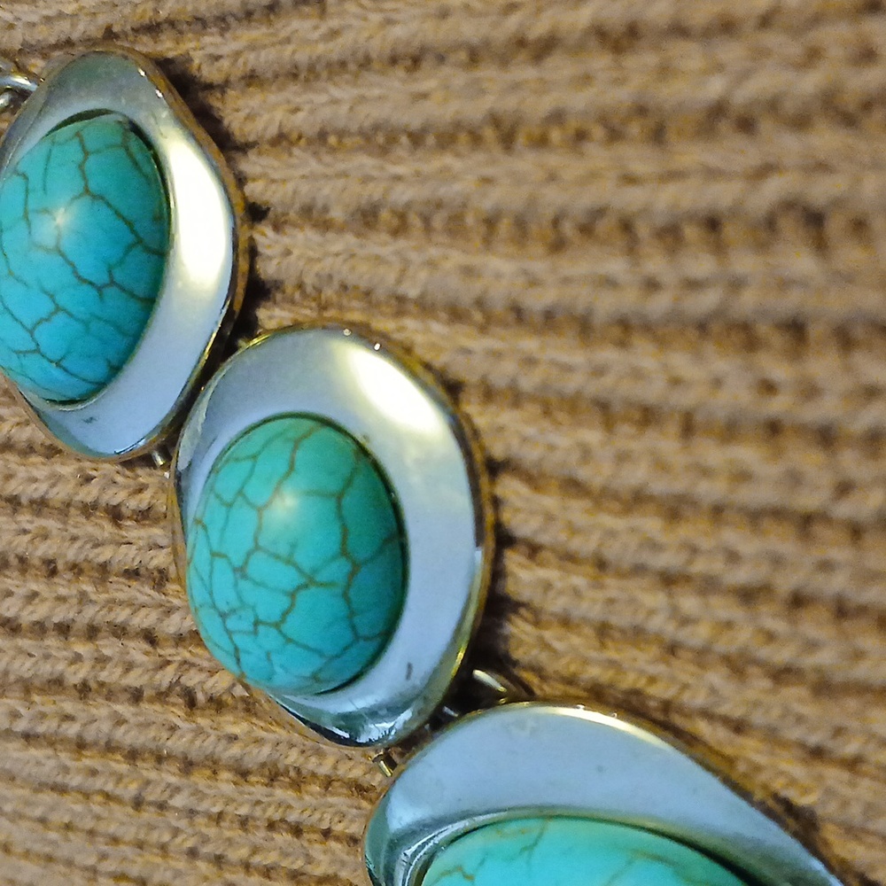 Turquoise Double Chain Silverstone Geometric Drop… - image 3